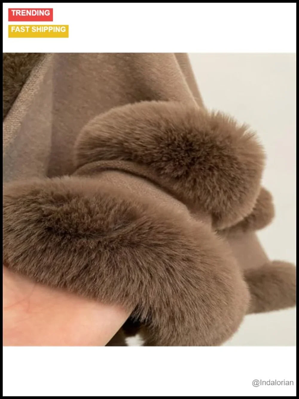 Women's Oversized Knitted Shawl Wrap Faux Fur Trim Open Front Poncho Cardigan